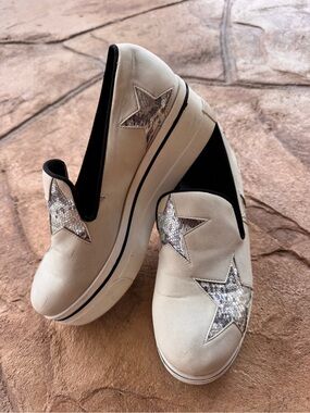 Stella McCartney Star Platform Slip On Sneakers EU 38 US 8 Cream Silver